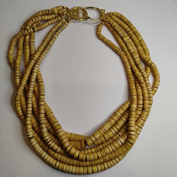 Signed KJL Kenneth Jay Lane Multi Strand Coconut Shell Beaded Necklace 16 inches - Picture 3 of 4